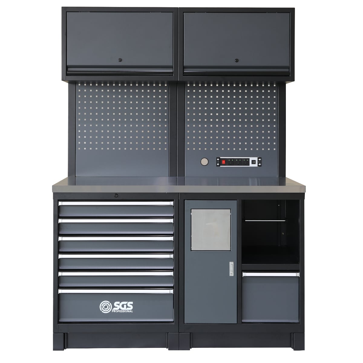 SGS Pro Heavy Duty Garage Storage System | Dual Powerstrip Cabinets | Tall Double Cabinet